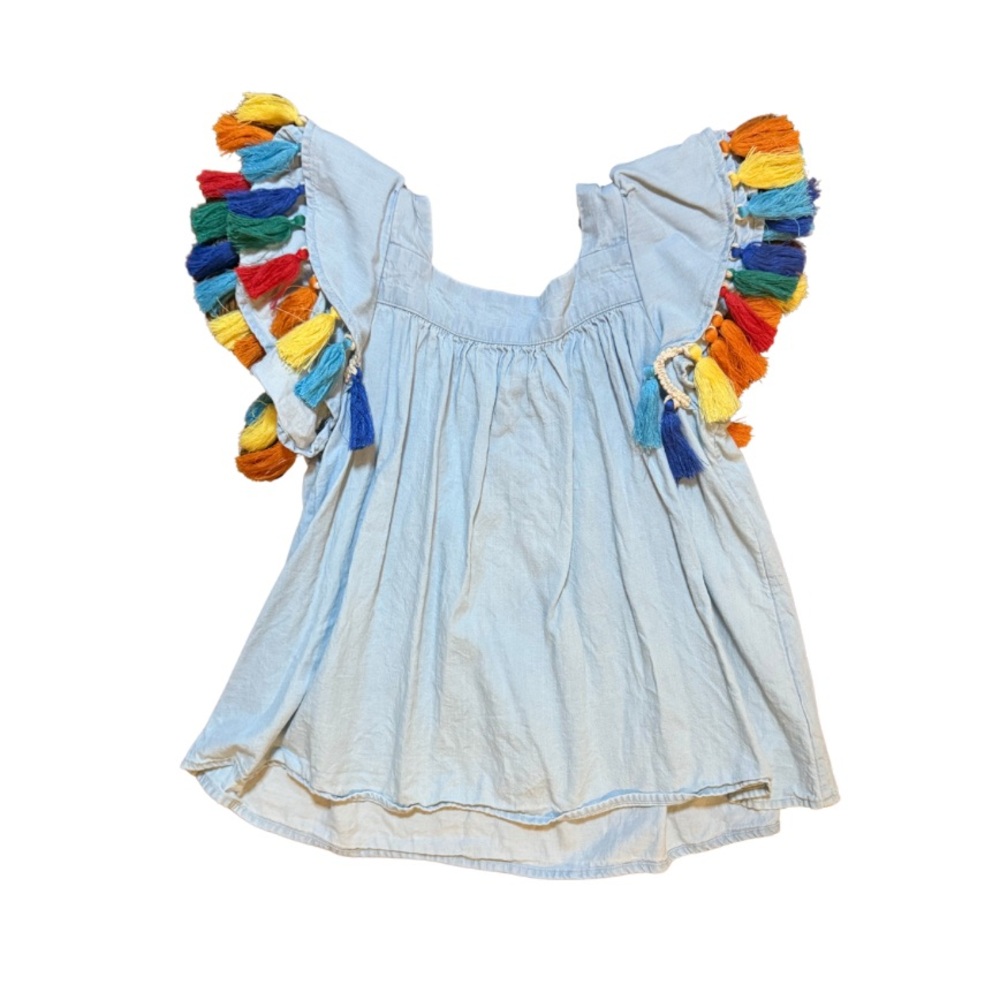 Tucker + Tate Girls denim with rainbow tassel top size 6 NWOT